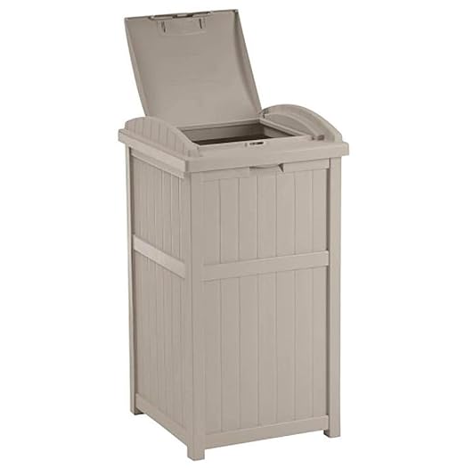 Suncast 2 Pack 15.75" x 16" x 31.6" Trash Hideaway 33 Gallon Resin Outdoor Commercial Garbage Container with Lid for Backyard, Deck, or Patio in Taupe