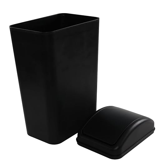 Farmoon 3.5 Gallon/14 L Slim Swing Lid Trash Can for Office Study Bathroom | Small, Black Garbage Bin