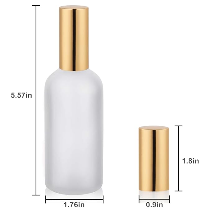 Glass Spray Bottle with Gold Sprayer, 3.4oz, 2 Pack | Perfume Atomizer, Empty, Fine Mist, Frosted
