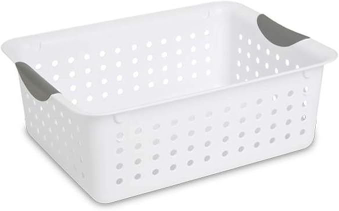 Sterilite Medium Ultra Basket, Closet Organizer Bin, Cabinets, Pantry, Shelving and Countertop Space, Open Container, White, 1-Pack