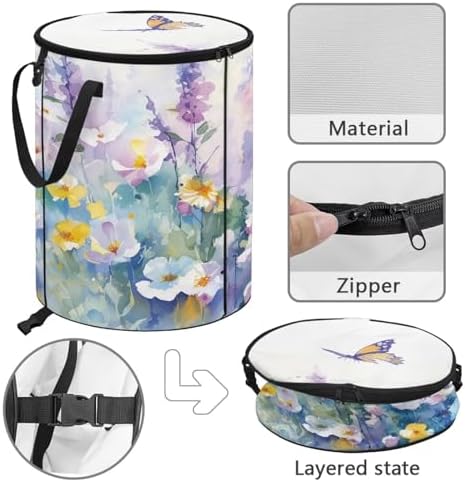 doginthehole Aesthetic Oil Painting Floral Collapsible Trash Can Camper Trash Can with Lid, 22.83x17.71, Waterproof Bag Outdoor Garbage Bin Storage Accessories, 23 Gallons