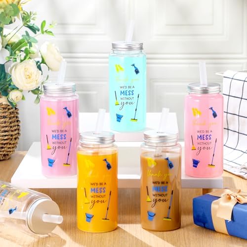 Skylety 48 Pcs Housekeeping Week Appreciation Gift Bulk Cup, Housekeeping 1 | 2026 Housekeeping Week Service Staff Housekeeper Gifts 14 oz Plastic Cup with Lid and Straw We Would Be a Mess Without You