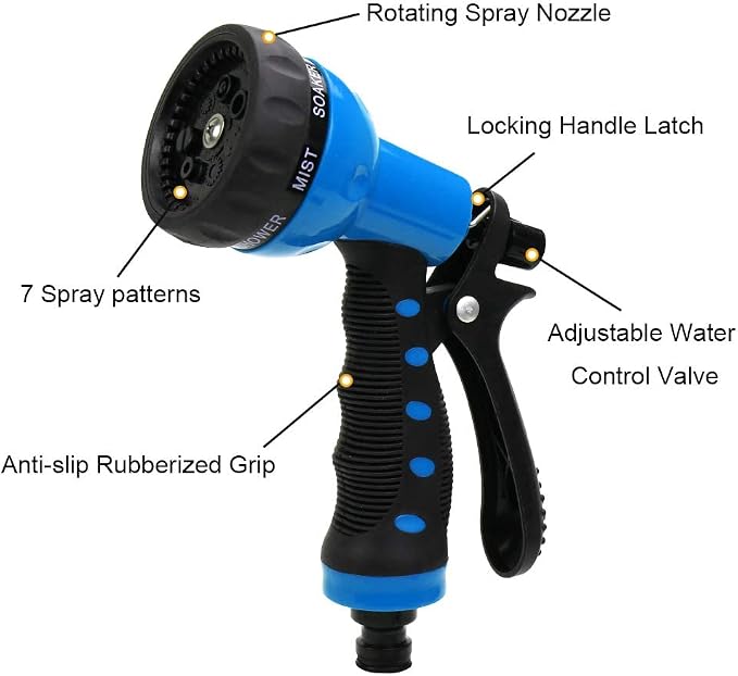 Recoil Garden Hose 25FT EVA Water Hose with 7-Pattern Spray Nozzle,Curly Self Coiling Lightweight Garden Hose,Retractable Drinking Water Safe Garden Coil Hose for Lawn Patio (blue)