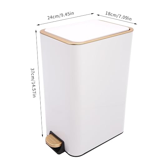 3.2 Gallon Slim Trash Can with Quiet Close Lid, White | Tall & Narrow Trash Bin, Space-saving, Hands-Free Step Pedal, Easy to Clean Inner,Waterproof, for Home Office