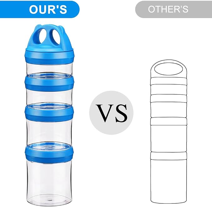 SELEWARE Stackable Snack Containers for Kids Toddlers Adults, Blue & Red | Portable Food Storage Containers for Snacks Formula Powder Drinks and Travel, Twist Lock System Airtight Leak-proof BPA Free
