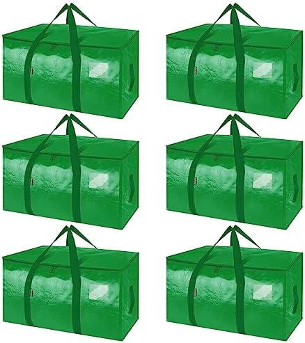 BALEINE 6-Pack Oversized Moving Bags with Reinforced Handles, Heavy-Duty Storage Tote for Clothes, Moving Supplies (Light Green, 6-Pack)