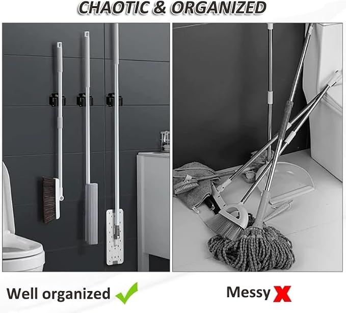 AKOAK Broom and Mop Rack Holder, Wall Storage Organizer, Screw Mount, Garden Tool Organizer Stainless Steel Mop Rack, Home, Kitchen, Bathroom, Garden, Garage Storage (4 PCS, Silver)