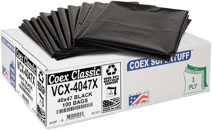 Aluf Plastics 45 Gallon Trash Bags - 1.5 MIL (eq) Black Heavy Duty Trash Can Liners - 40" x 47" - Pack of 100 - For Contractor, Industrial, Commercial, & Outdoor