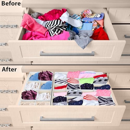 Simple Houseware 4-Pack Drawer Organizer Set for Underwear/Socks/Bra, Beige | Closet Dividers for Underwear, Socks, Bras, Scarves, Ties - Foldable Non-Woven Storage Boxes