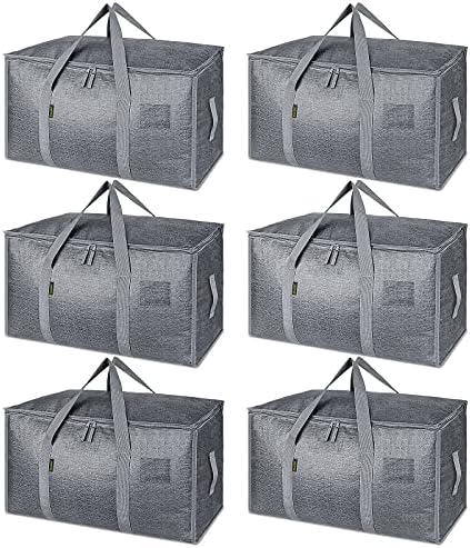 BALEINE 6-Pack Oversized Moving Bags with Reinforced Handles, Heavy-Duty Storage Tote for Clothes, Moving Supplies (Winter Grey, 6-Pack)