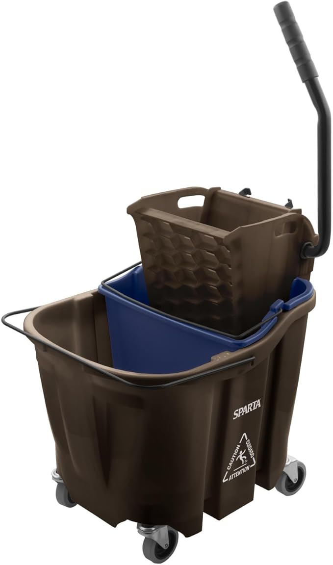 Carlisle FoodService Products Omnifit Mop Bucket with Side Press Wringer and Soiled Water Insert for Floor Cleaning, Kitchens, Restaurants, And Janitorial Use, Polypropylene (Pp), 35 Quarts, Brown