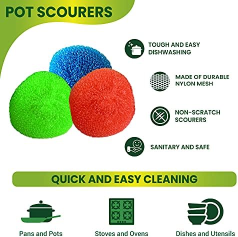 36 Round Nylon Dish Scrubber Scouring Pads By Scrub-It -3 Packs of 6 Scour Pads - Assorted Colors - Tough and Durable - Non-Scratch for Non-Stick Cookware - (36)