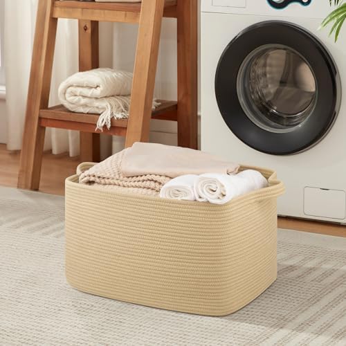 OIASKET Large Blanket Basket, Jute Blanket Storage Living Room, Rectangle Woven Baskets for Storage Toys, Towels, Dirty Clothes Organizer Bins (Jute)