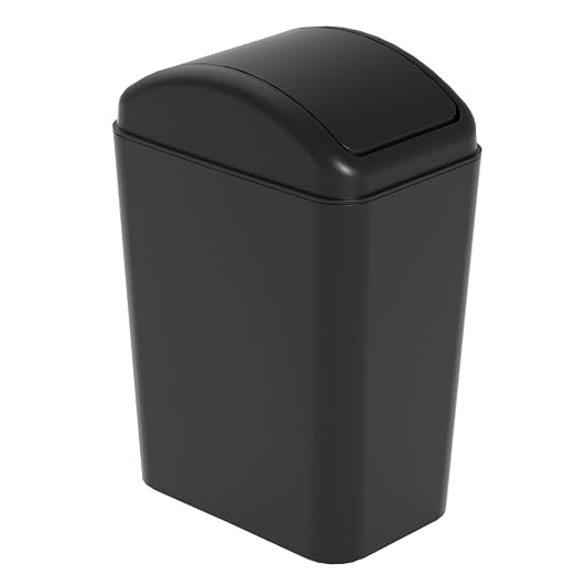 Farmoon 16 L/4 Gallon Slim Plastic Trash Can, Swing Lid Garbage Bin, Black