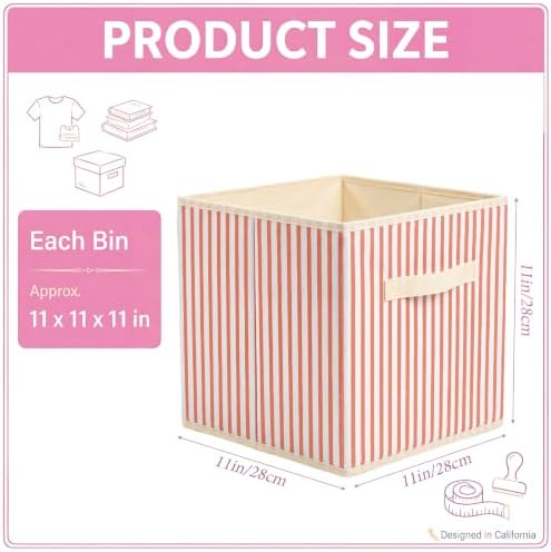 Amyhill 6 Pack Mixed Colors Striped Basics Collapsible Fabric Storage Bins | with Handles, Foldable Storage Cubes, 11 Inch, Closet Decorative Organizer, Baskets for Shelves Units, Home, Dorm