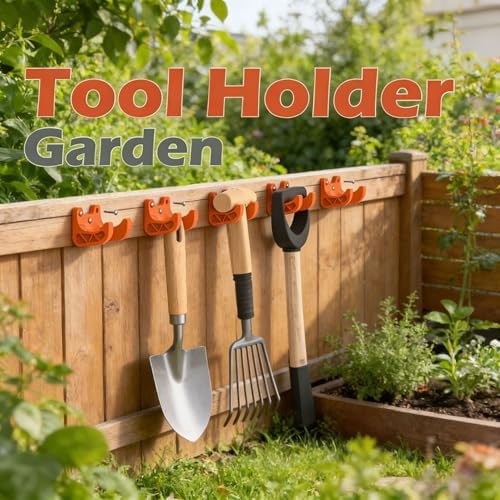 8 Pack Garden Tool Holder Wall Mount, Heavy Duty Tool Hangers with Screws, Wall Mounted Tool Storage Hooks for Shovel, Rake, Broom, Mop, Garage, Shed, Yard Organizer