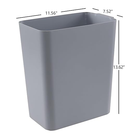 Zopnny Pack of 3 Rectangular Office Wastebasket Trash Can, 4.5 Gallon, Grey | Commercial Slim Trash Bins, Small Recycling Bin & Garbage Container for Office, Bathroom, Kitchen