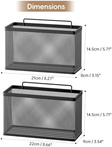 Adhesive Cabinet Door Organizer, 2 Pack Metal Baskets for Kitchen | No-Drill Wall Mounted, Holds Up to 8.8 lbs, for Pantry, Under Sink, Laundry Room & Bathroom Space Saving Storage Caddy