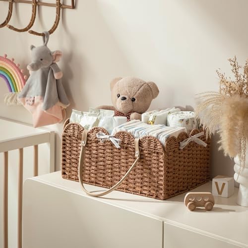 HBlife Large Baby Diaper Caddy, Paper Rope Storage Baskets Nursery Bin with Removable Divider, Portable Car Organizer for Diapers, Baby Shower Gifts, Newborn Essentials Must Haves