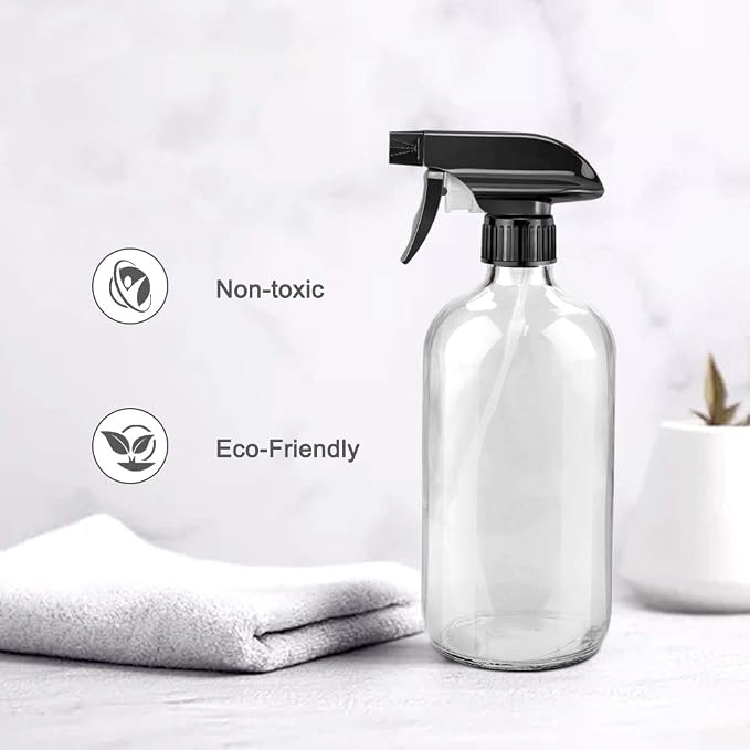 Glass Spray Bottles for Cleaning - 16 oz Refillable Spray Bottles for Hair | Clear Glass, Adjustable Nozzle, Refillable Container, Leak-proof, Spray Bottles for Hair, Cleaning Solutions, Plants, 1 Pack