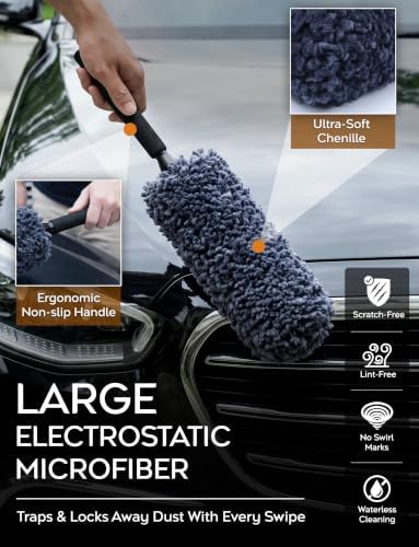 TAKAVU Car Duster Kit, Ultra Soft Microfiber, Lint & Scratch Free | Includes Storage Bag & Unbreakable Handle, Removes Pollen & Dust, Exterior & Interior for SUV & Home