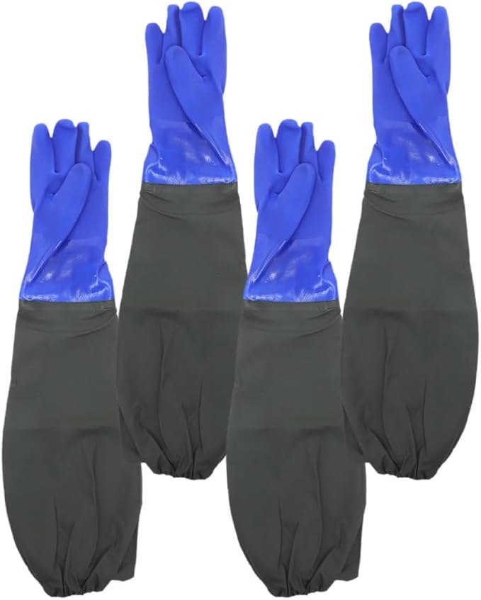 FOMIYES Long Cuff Waterproof Rubber Gloves Elbow-Length Flocked Lining, Sturdy Kitchen Dishwashing Gloves for Cleaning and Aquarium Care, 2 Pairs Blue Medium
