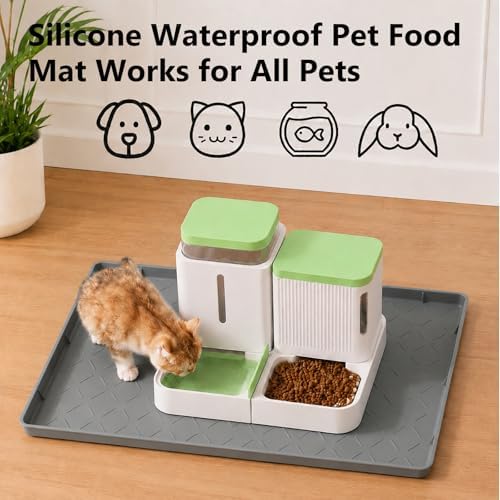 MateeyLife Silicone Waterproof Mat for Dog & Cat Food Mat 19"X12" | BPA-Free Non-Slip Pet Feeding Mat, Dog Food Tray for Food & Water Bowls, Protect Floor Against Spills, Dark Grey