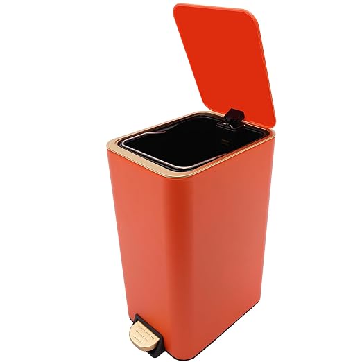 3.2 Gallon Slim Trash Can with Quiet Close Lid, Orange | Tall & Narrow Trash Bin, Space-saving, Hands-Free Step Pedal, Easy to Clean Inner,Waterproof, for Home Office