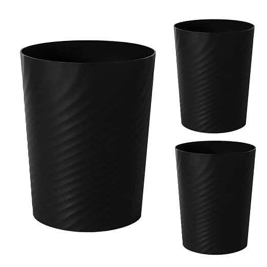 Plastic Small Bathroom Trash Can Wastebasket Garbage Can, Black, 3 Pack | Sturdy-Easy to Clean, Bathroom, Laundry Room, Kitchen, Office, Kids Room, Dorm, Bedroom, 1.8 Gallon