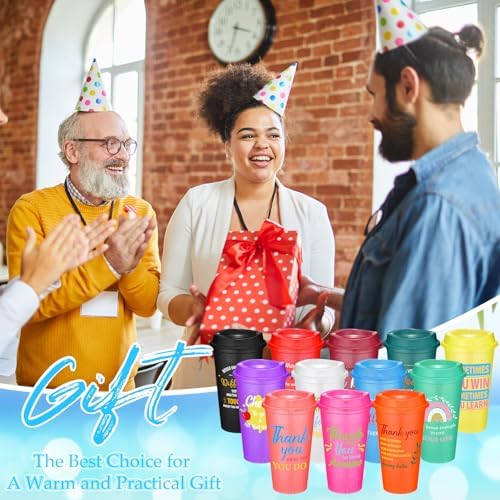 Skylety 24 Pack Employee Appreciation Cups with Lids 16 oz Plastic | Plastic Thank You Tumblers with Lids, Housekeeping Week, Staff Volunteer Coworker Team Teacher Gifts, Office School Supplies