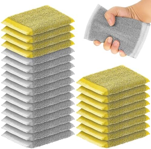 Thyle 24 Pack Steel Wool Scrubber Kitchen Sponges, Heavy Duty Non Scratch Metal Sponges, Reusable Cleaning Scrub Pads for Dishes, Pots, Pans, Sink and Tough Hard Stains (Gray,Yellow)