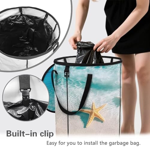 doginthehole Seaside Starfish Trash Can Outdoor with Lid 20 Gallons Portable Trash Can Large Pop-Up Waste Bin for Camping Beach Travel Yard Home Decorations