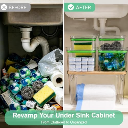 5-in-1 Trash Bag Dispenser, Laundry & Dishwasher Pods Storage Container | Space-Saving Under Sink Garbage Bag Dispenser for 13/30/33 Gallon Bags & Laundry Room Storage. Home Organization Must Haves!