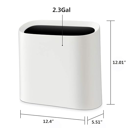 SUBEKYU 2.3 Gal Bathroom Trash Can,Small Garbage Can for Kitchen,White | Slim Rectangular Waste Bin,Heavy-Duty Plastic Garbage Can with Detachable Inner Liner
