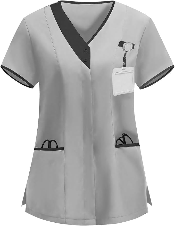2026 Housekeeping Uniform Cleaning Uniforms - Button V Neck Top & Pants with Multi Pockets - Scrubs for Women