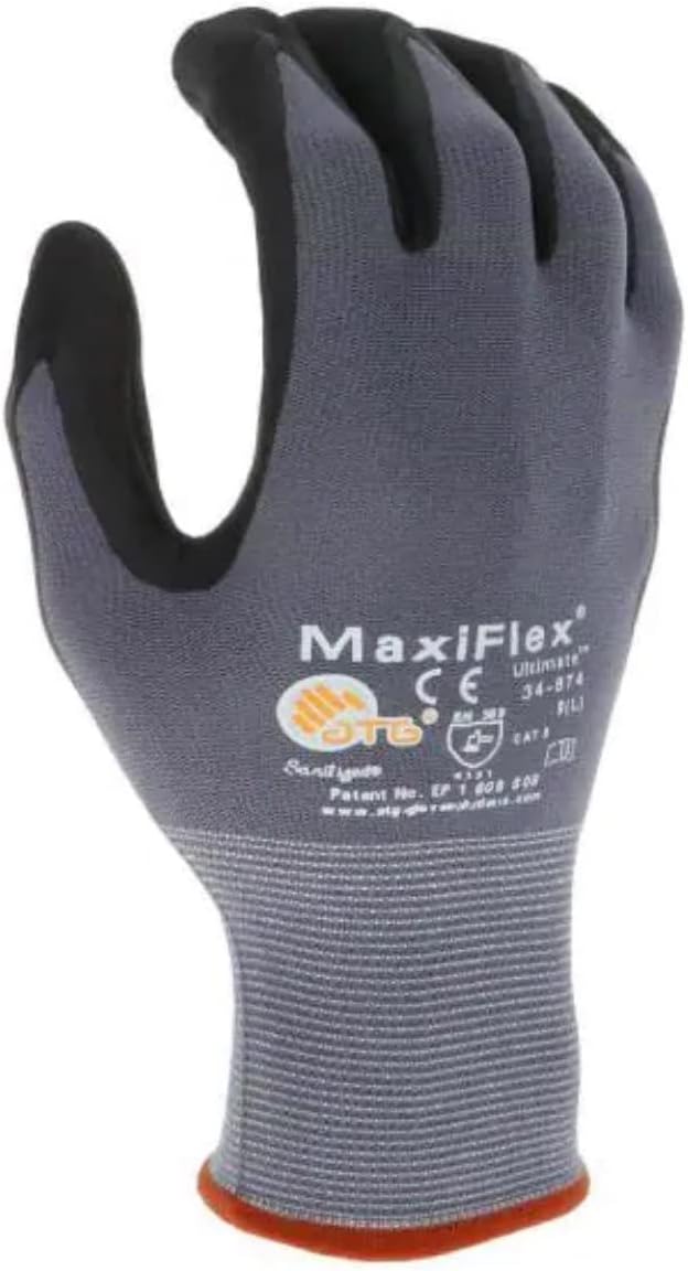 MaxiFlex 34-874 Seamless Knit Nylon Gloves with Nitrile Coat and Micro Foam Grip on Palm and Fingers