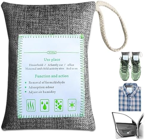 2 Bags Natural Air Purifying Bag | Bamboo Charcoal Odor Absorber for Home & Car | Closet Odor Eliminator, Small Room Deodorizer & Car Air Freshener | Charcoal Bags (250g gray, Unscented)
