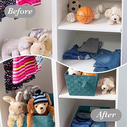 Simplify Large Shelf Woven Strap Tote | Decorative Storage Basket | Built in Handles | Organization | Closet | Bedroom | Bathroom | Nursery | Accessories | Toys | Gifts | 1 Pack | Sapphire