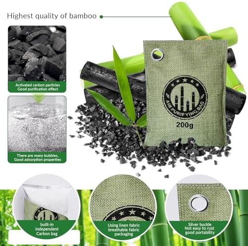2 Bags Natural Air Purifying Bag | Bamboo Charcoal Odor Absorber for Home & Car | Closet Odor Eliminator, Small Room Deodorizer & Car Air Freshener | Charcoal Bags (200g light green, Unscented)