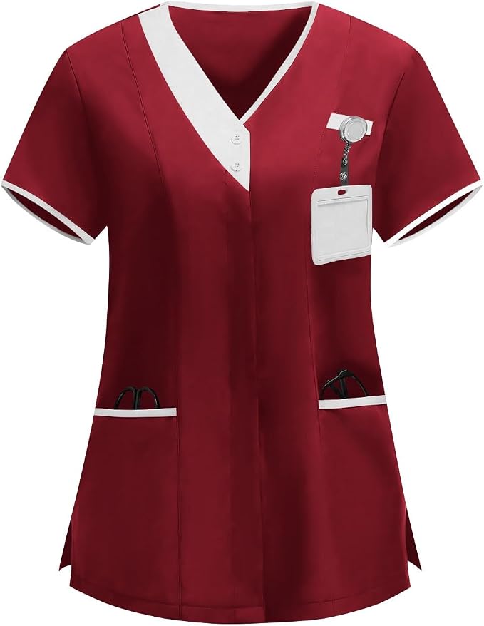 2026 Housekeeping Uniform Cleaning Uniforms - Button V Neck Top & Pants with Multi Pockets - Scrubs for Women