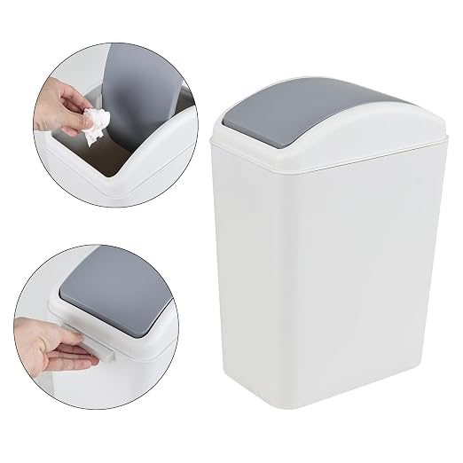4.5 Gallon Slim Trash Bin with Lid, Swing Top Garbage Can, Gray | Narrow Design, Durable Plastic, Smooth Surface for Bathroom, Bedroom, Kitchen, Office