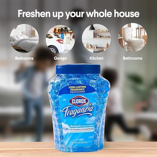Clorox Fraganzia Crystal Beads Air Freshener, Morning Sky, 12 Fl Oz, 12-Pk | Gel bead formula, long-lasting scent, no spray or mess, home car and office use