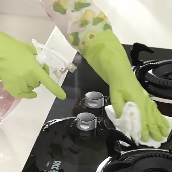Dishwashing Cleaning Gloves, Rubber Glove with Cotton Lined | 2 Pairs Reusable Latex Free Kitchen Gloves, Long Waterproof Household Glove for Laundry Cleaning Working Gardening Cooking
