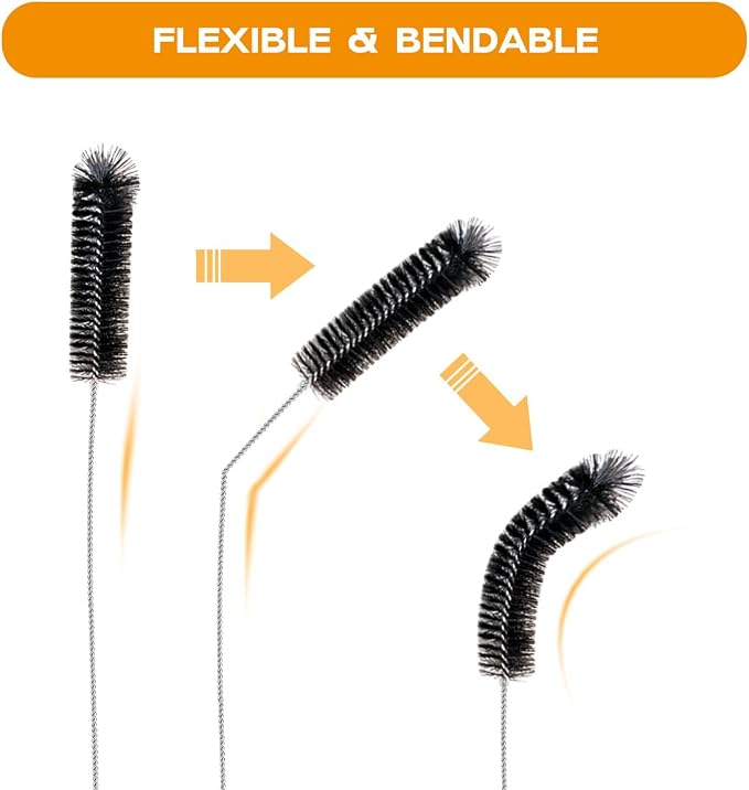 Brush Family Straw Cleaner Brush Set 6 Pieces | 12" Long Pipe Tube Bottle Brushes for Cleaning Narrow Neck Bottles,Coffee Maker,Glass Cups