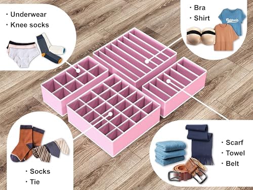 Simple Houseware 4-Pack Drawer Organizer Set for Underwear/Socks/Bra, Pink | Closet Dividers for Underwear, Socks, Bras, Scarves, Ties - Foldable Non-Woven Storage Boxes