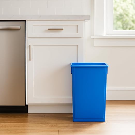 23 Gallon Slim Recycle Bin – Space-Saving Rectangular Recycling Container with Handles, Durable Plastic, Stackable Design for Office, School, Restaurant & Home Use (Blue)