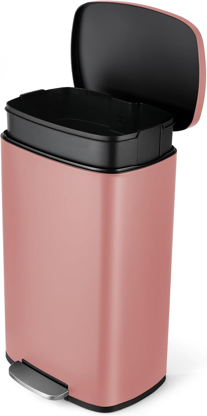 13.2 Gal Kitchen Trash Can, 50L Recycling or Garbage Bin,with Step-On Pedal | Brushed Stainless Steel Waste Basket, Soft&Quiet Close Dustbin, Removable Inner Bucket, for Home, Office, LIving Room