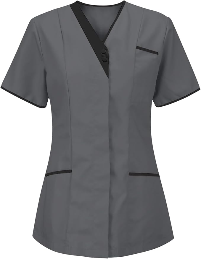 Womens Scrub Tops Fitted Short Sleeve Scrubs for Women Housekeeping Uniform Cleaning Uniforms 2026 Nurse T-Shirts