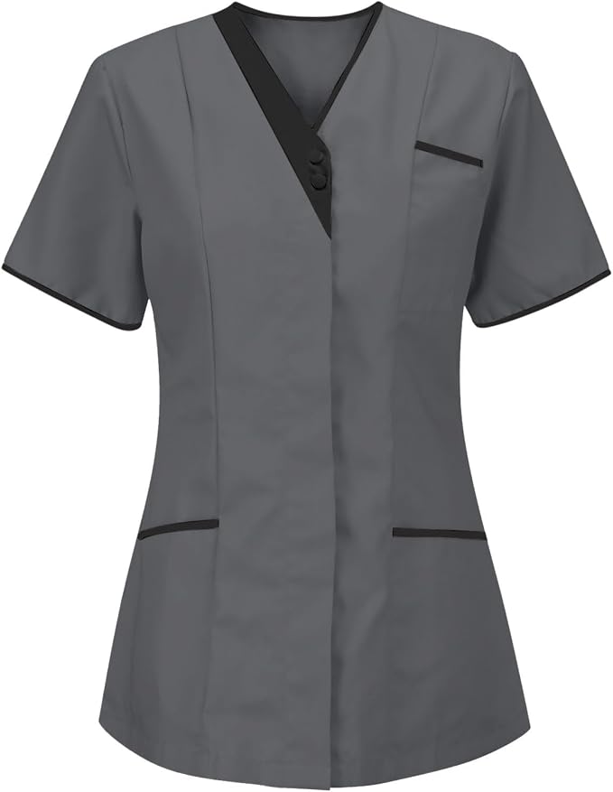 Womens Scrub Tops Fitted Short Sleeve Scrubs for Women Housekeeping Uniform Cleaning Uniforms 2026 Nurse T-Shirts