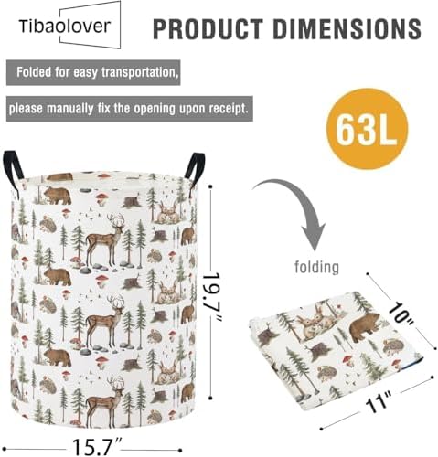 Baby Laundry Basket Baby Nursery Hamper Kids Laundry Basket Toy Storage Bin for Boys Room Decor Gift Baskets for Bedroom Bathroom(Woodland Animal)